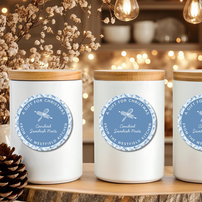 Adesivo Redondo Presente de Comida de Natal Azul Dusty (Dusty Blue Christmas Holiday Food Gift Round Sticker Label)