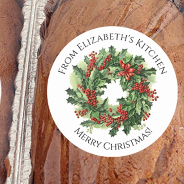 Adesivo Redondo Presente de Comida de Wreath de Natal (Criador carregado)