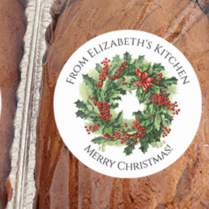 Adesivo Redondo Presente de comida em forma de grinalda de Natal