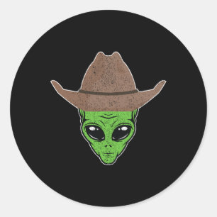 Adesivo Redondo Presente de Dia das Bruxas de alienígena de cowboy