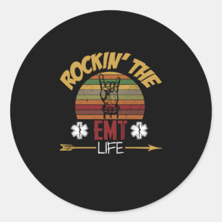 Adesivo Redondo Presente de Enfermeira | Vintage Rockin' The EMT L