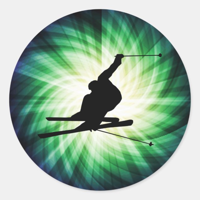 Adesivo Redondo Presente de Esqui de Neve (Frente)