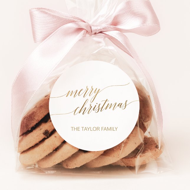 Adesivo Redondo Presente de Feliz Natal para Caligrafia Dourada (Criador carregado)