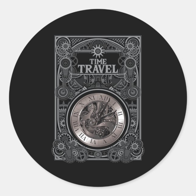 Adesivo Redondo Presente de Ficção Retrocientífica com Viagem de V (Frente)