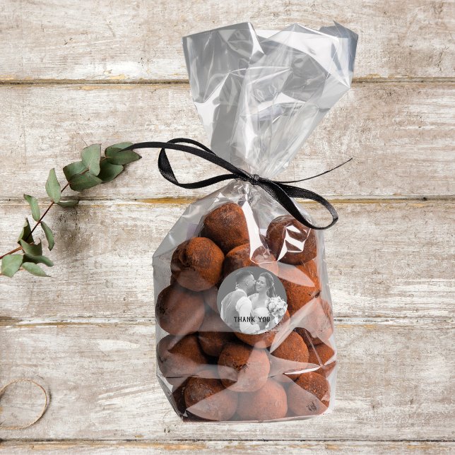 Adesivo Redondo Presente De Foto Preto E Branco Obrigado (Party Favor)