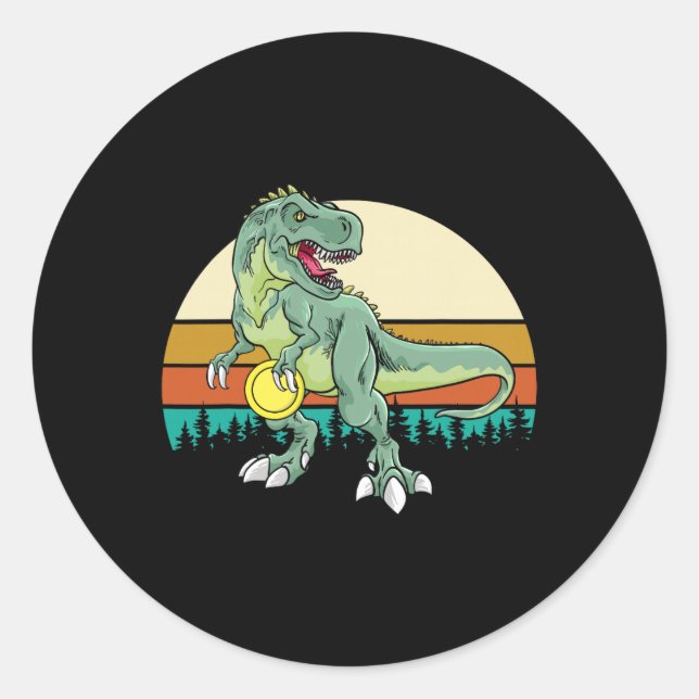Adesivo Redondo Presente de Golfe de Disco T Rex Dinossauro Retro  (Frente)