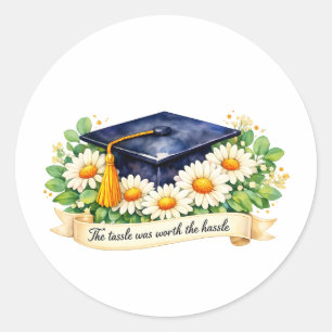 Adesivo Redondo Presente de Graduação Floral Gorro de Graduação Ad