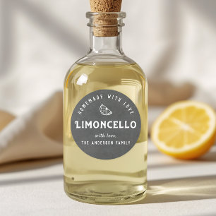 Adesivo Redondo Presente de Limoncello Caseiro Cinza Escuro Vintag
