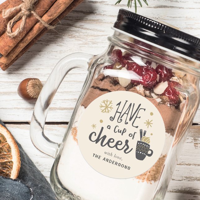 Adesivo Redondo Presente de Mistura de Bebida de Férias 'Tenha um  (Criador carregado)