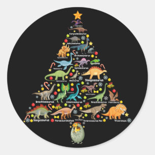Adesivo Redondo Presente de Natal Árvore de Natal Dinossauro Fofa 
