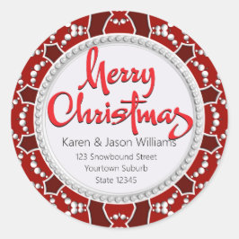 Adesivo Redondo Presente de Natal Branco Vermelho/Adesivo de selos