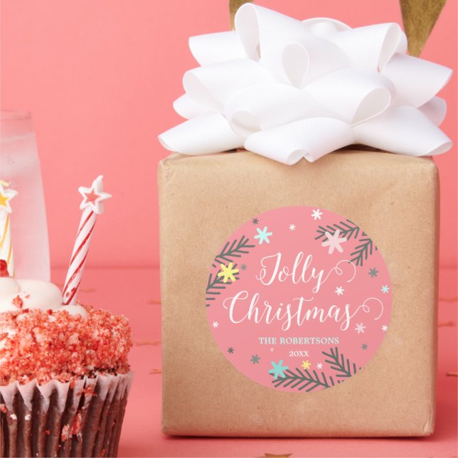 Adesivo Redondo Presente de Natal Colorida Jolly (Festa)