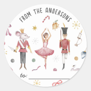 Adesivo Redondo Presente de Natal da família Nutcracker Ballerina