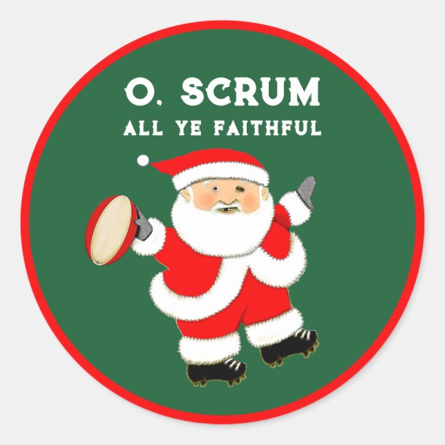 Adesivo Redondo Presente de Natal de Rugby (Frente)