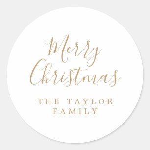 Adesivo Redondo Presente de Natal Dourado minimalista