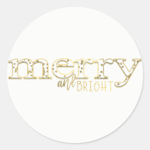 Adesivo Redondo Presente de Natal em Ouro Branco Merry & Bright