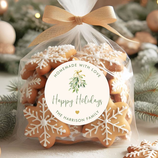 Adesivo Redondo Presente de Natal Feito Com Amor (Homemade With Love Holiday Christmas Gift Classic Round Sticker)