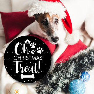 Adesivo Redondo Presente de Natal no Cachorro, Pooch, Biscoito de 