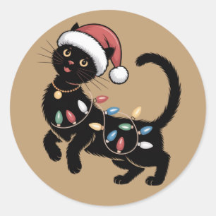 Adesivo Redondo Presente de Natal para Mãe Amante de Gato Preto Fo