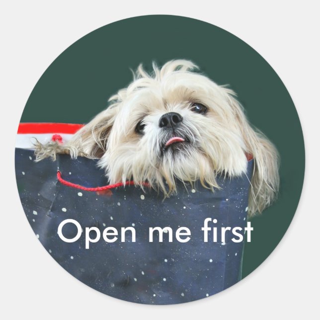 Adesivo Redondo presente de Natal Shih Tzu (Frente)