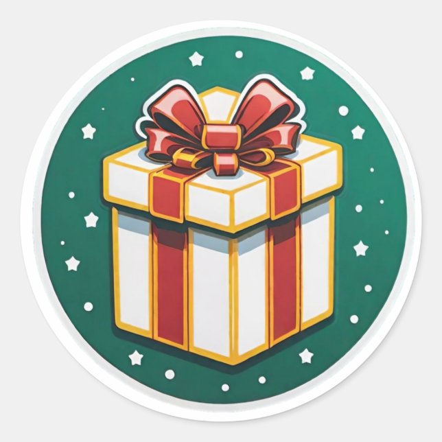 Adesivo Redondo Presente de Natal Vermelho e Branco (Frente)