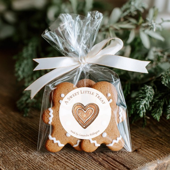 Adesivo Redondo Presente de Panificação Caseira de Feriado (Gingerbread Heart Cookie Gift Sticker)