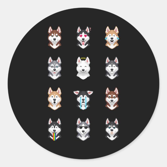 Adesivo Redondo Presente de rouco | Funny Siberian Husky Emoji (Frente)