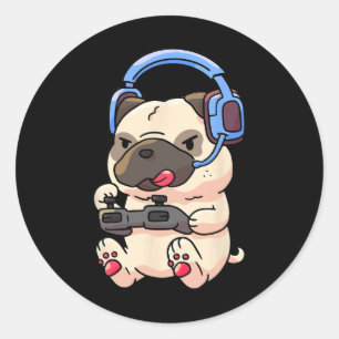 Adesivo Redondo Presente de videogame pug de jogador