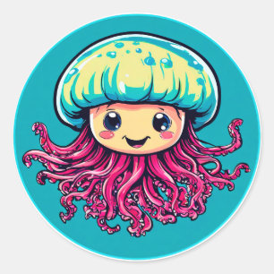 Adesivo Redondo Presente Divertido de Água-viva de Desenho Animado