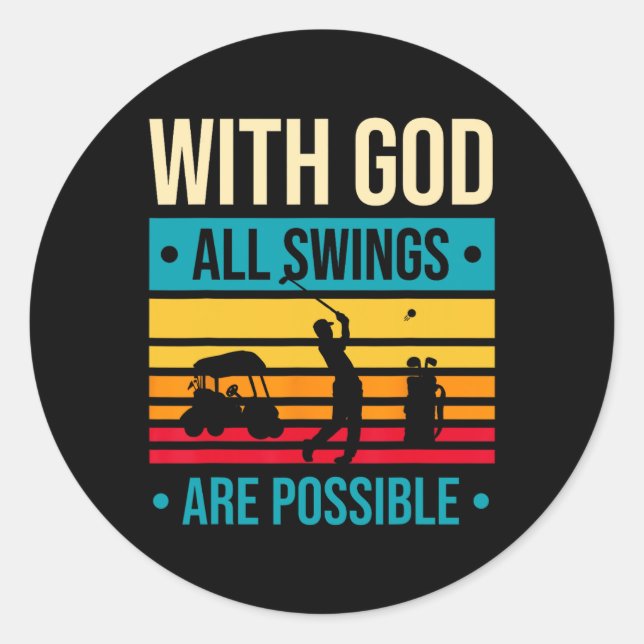 Adesivo Redondo Presente Divertido de Golfe Cristão – Com Deus Tod (Frente)