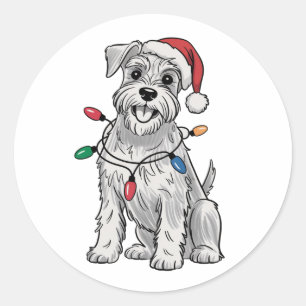 Adesivo Redondo Presente do Dia de Natal do Schnauzer Miniatura Am