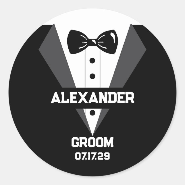Adesivo Redondo Presente do Groom com Nome Personalizado e Data de (Frente)