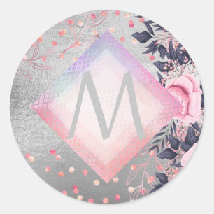 Adesivo Redondo Presente do Marinho do Monograma Rosegold Girly Ne