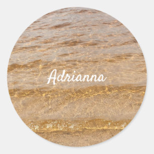 Adesivo Redondo Presente do Nome das Ondas da Água do Oceano da Pr