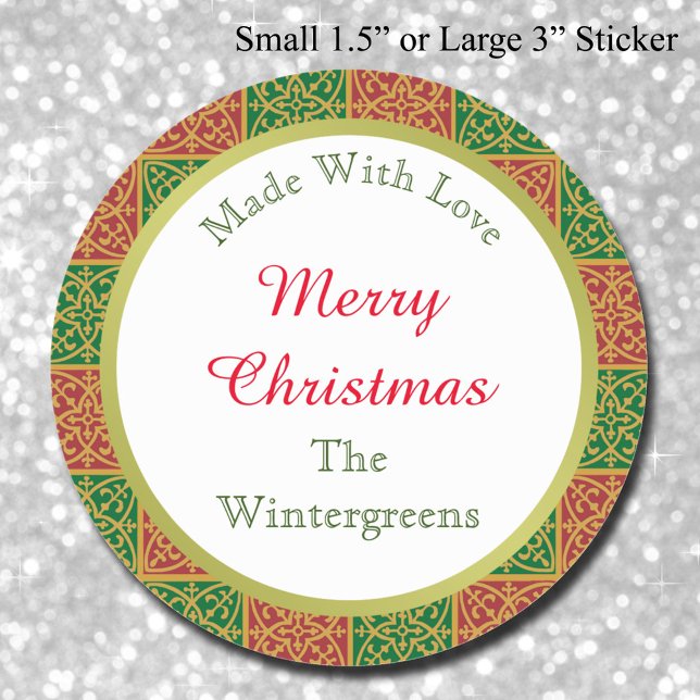 Adesivo Redondo Presente Elegante Vermelho e Verde de Baking Perso (Criador carregado)