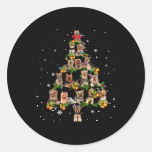 Adesivo Redondo Presente engraçado do cão do Papai Noel da árvore