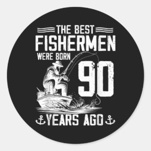 Adesivo Redondo Presente Homem de 90 Anos Pescador Aniversário de 