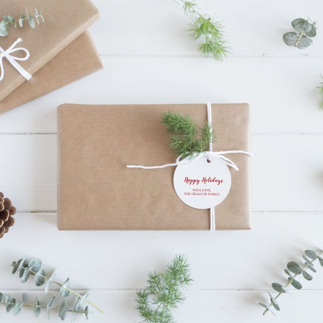 Adesivo Redondo Presente mínimo moderno|Red Happy Holidays (Criador carregado)