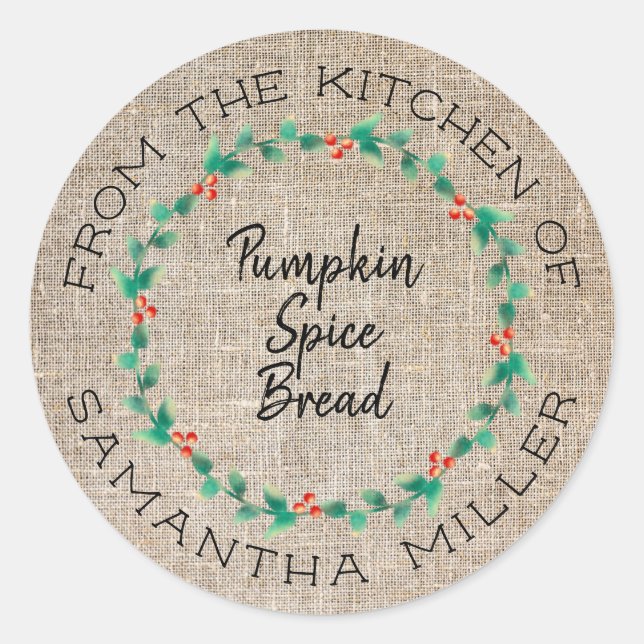 Adesivo Redondo Presente na cozinha russa de Natal Holly Wreath (Frente)