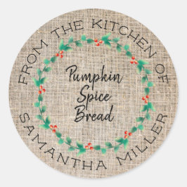 Adesivo Redondo Presente na cozinha russa de Natal Holly Wreath