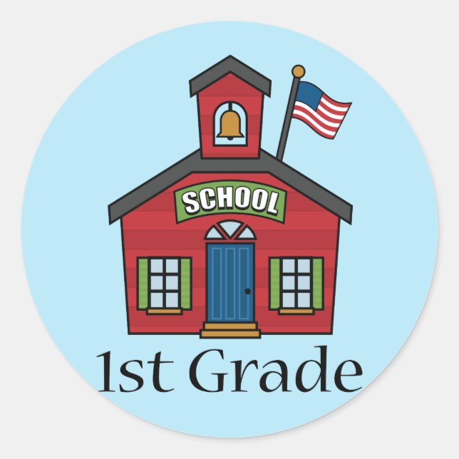 Adesivo Redondo Presente na primeira escola divertida (Frente)