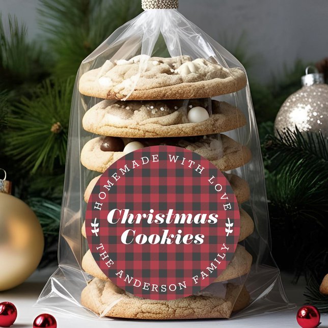 Adesivo Redondo Presente Natal Red Buffalo Check Homemade Baking (Criador carregado)