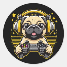Adesivo Redondo Presente no jogo Gamer Pug Gaming Pugs