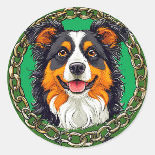 Adesivo Redondo Presente para amante de cães border collie, Animal
