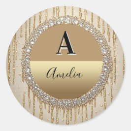 Adesivo Redondo Presente Personalizado Com Monograma Dourado Para 