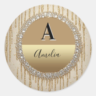Adesivo Redondo Presente Personalizado Com Monograma Dourado Para