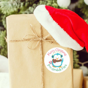 Adesivo Redondo Presente Personalizado de Natal de Pinguim Fofo