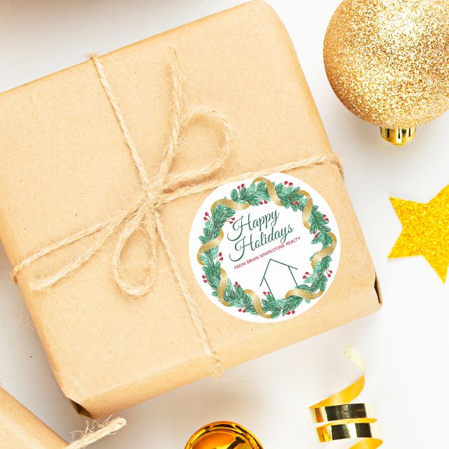 Adesivo Redondo Presente Personalizado Elegante de Natal da Empres (Criador carregado)