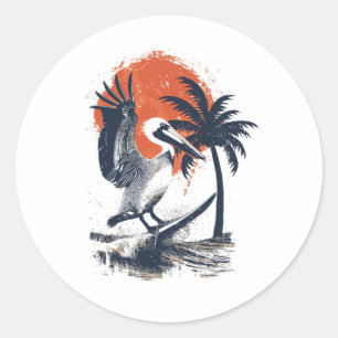 Adesivo Redondo Presente Surfista Vintage Surf Surf Praia Pelicano