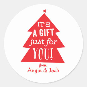 Adesivo Redondo Presente vermelho da árvore de Natal